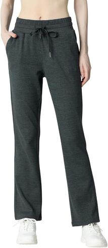 Women's Micro Flared Fleeced Sweatpants - Elastic Waist Drawstring, Warm Fleece for Winter Daily Wear in Saudi Arabia