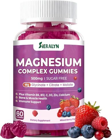 Magnesium Complex Gummies 500mg - Magnesium Glycinate, Citrate, Malate with Vitamin D3, C, B6, B12, Zinc & Calcium, Magnesium Supplement Chewable Support Calm, Muscle, Mood - Vegan 60 Counts in Saudi Arabia
