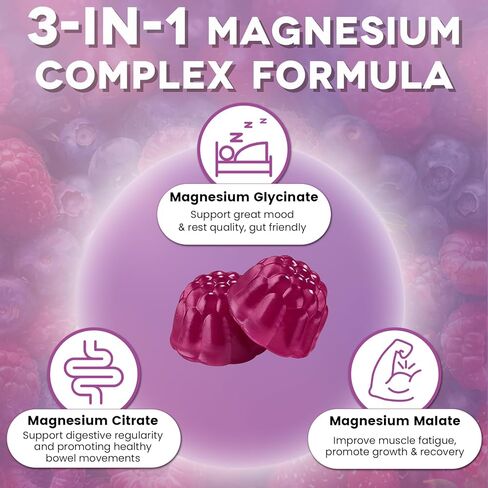 Magnesium Complex Gummies 500mg - Magnesium Glycinate, Citrate, Malate with Vitamin D3, C, B6, B12, Zinc & Calcium, Magnesium Supplement Chewable Support Calm, Muscle, Mood - Vegan 60 Counts in Saudi Arabia