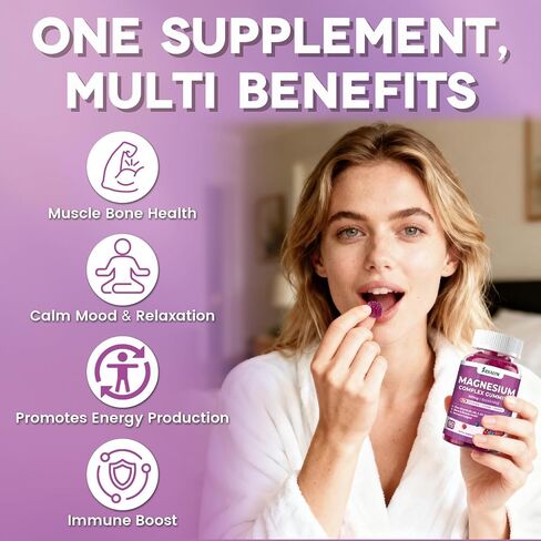 Magnesium Complex Gummies 500mg - Magnesium Glycinate, Citrate, Malate with Vitamin D3, C, B6, B12, Zinc & Calcium, Magnesium Supplement Chewable Support Calm, Muscle, Mood - Vegan 60 Counts in Saudi Arabia