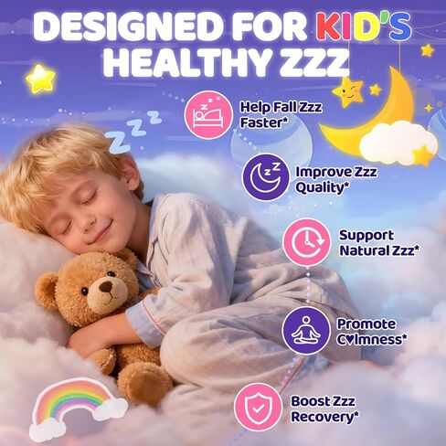 حلوى جليسينات المغنيسيوم 4+ للأطفال: قوة إضافية خالية من الميلاتونين ومغنيسيوم بيسجليسينات 100 مجم 200 مجم مكمل مع إل-ثيانين ب6 د3 أوميجا 3 للصحة العامة - مساعد Zzz للأطفال (120 قطعة) in Kuwait