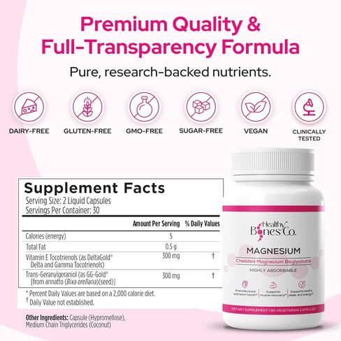 كبسولات بيسجليسينات المغنيسيوم المخلبة 300 ملجم - تركيبة عالية الامتصاص، تعافي العضلات والنوم، مكمل لدعم العظام والقلب - بيسجليسيناتو دي مغنيسيو - كبسولات نباتية، كمية تكفي لمدة شهر واحد in Kuwait