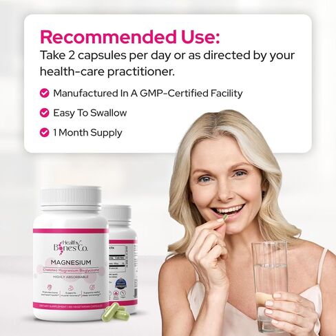 كبسولات بيسجليسينات المغنيسيوم المخلبة 300 ملجم - تركيبة عالية الامتصاص، تعافي العضلات والنوم، مكمل لدعم العظام والقلب - بيسجليسيناتو دي مغنيسيو - كبسولات نباتية، كمية تكفي لمدة شهر واحد in Kuwait