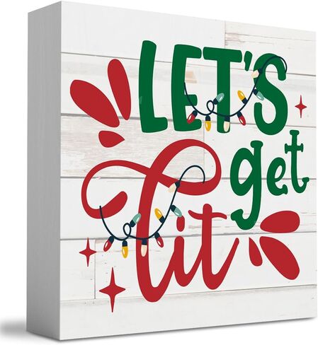 Funny Lets Get Lit Winter Merry Christmas Tree Wood Box Sign, Farmhouse Christmas Santa Artwork Decor, Wood Square Sign Desk Block Signs Home Shelf Office Decoration 5 x 5 Inches in Saudi Arabia