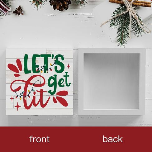 Funny Lets Get Lit Winter Merry Christmas Tree Wood Box Sign, Farmhouse Christmas Santa Artwork Decor, Wood Square Sign Desk Block Signs Home Shelf Office Decoration 5 x 5 Inches in Saudi Arabia