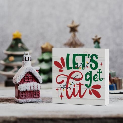 Funny Lets Get Lit Winter Merry Christmas Tree Wood Box Sign, Farmhouse Christmas Santa Artwork Decor, Wood Square Sign Desk Block Signs Home Shelf Office Decoration 5 x 5 Inches in Saudi Arabia