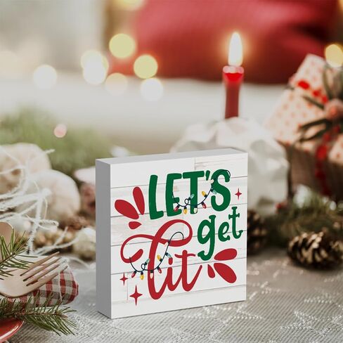 Funny Lets Get Lit Winter Merry Christmas Tree Wood Box Sign, Farmhouse Christmas Santa Artwork Decor, Wood Square Sign Desk Block Signs Home Shelf Office Decoration 5 x 5 Inches in Saudi Arabia