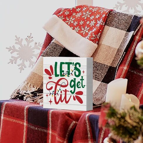 Funny Lets Get Lit Winter Merry Christmas Tree Wood Box Sign, Farmhouse Christmas Santa Artwork Decor, Wood Square Sign Desk Block Signs Home Shelf Office Decoration 5 x 5 Inches in Saudi Arabia