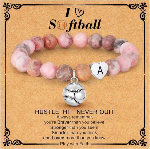 C-leen Softball Valentines Gifts for Kids Girls Women Classroom - Natural Beads Bracelet Sports Accessories Stuff Christmas Valentines Day Birthday Jewelry Gifts for Ball Lover in Saudi Arabia