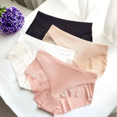 4 Pack Women Lace Low Rise Panties, Womens Underwear Hipster Panties, Soft Stretch Breathable Sexy Ladies Thongs in Saudi Arabia