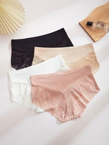 4 Pack Women Lace Low Rise Panties, Womens Underwear Hipster Panties, Soft Stretch Breathable Sexy Ladies Thongs in Saudi Arabia