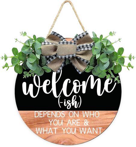 Welcome Sign Front for Door Decoration, 12 in Round Wood Wreaths Wall Hanging Outdoor, Farmhouse, Porch, for Spring Summer Fall All Seasons Holiday Christmas in Saudi Arabia