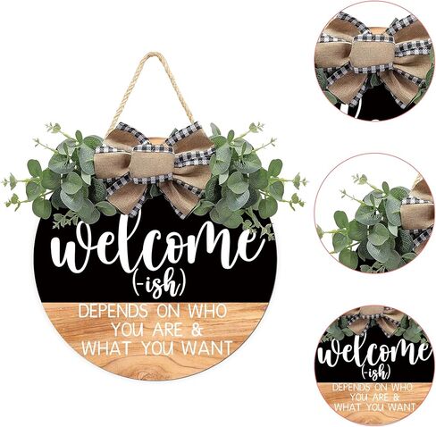 Welcome Sign Front for Door Decoration, 12 in Round Wood Wreaths Wall Hanging Outdoor, Farmhouse, Porch, for Spring Summer Fall All Seasons Holiday Christmas in Saudi Arabia