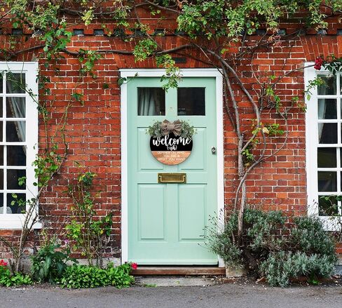 Welcome Sign Front for Door Decoration, 12 in Round Wood Wreaths Wall Hanging Outdoor, Farmhouse, Porch, for Spring Summer Fall All Seasons Holiday Christmas in Saudi Arabia