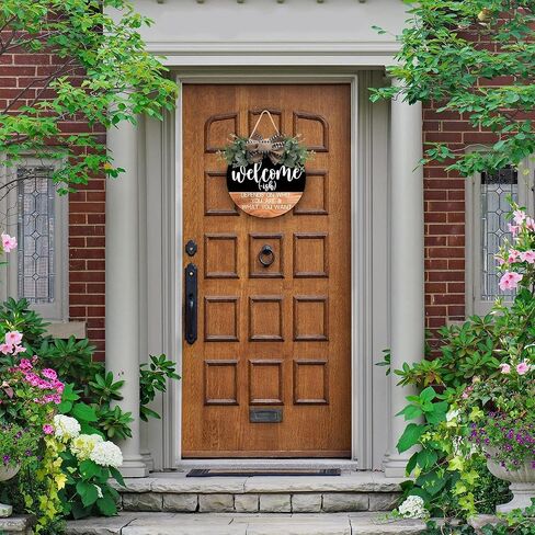 Welcome Sign Front for Door Decoration, 12 in Round Wood Wreaths Wall Hanging Outdoor, Farmhouse, Porch, for Spring Summer Fall All Seasons Holiday Christmas in Saudi Arabia