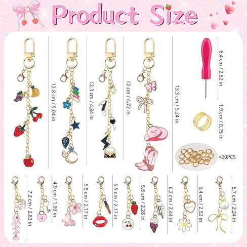 12Pcs Lip Gloss Keychain Charms - Lip Balm Keychain Kit Exquisite Cute Charms Bag Purse Decor Gifts for Women Girls in Kuwait