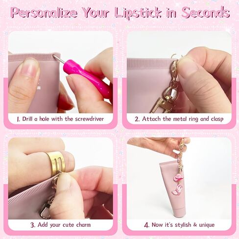 12Pcs Lip Gloss Keychain Charms - Lip Balm Keychain Kit Exquisite Cute Charms Bag Purse Decor Gifts for Women Girls in Kuwait