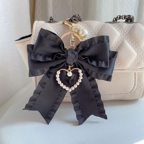 سحر حقيبة Bowknot الشريط، لطيف لؤلؤة القلب كيرينغ حامل محفظة شنقا الزينة حقيبة يد قلادة in Kuwait