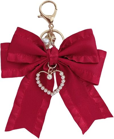 سحر حقيبة Bowknot الشريط، لطيف لؤلؤة القلب كيرينغ حامل محفظة شنقا الزينة حقيبة يد قلادة in Kuwait