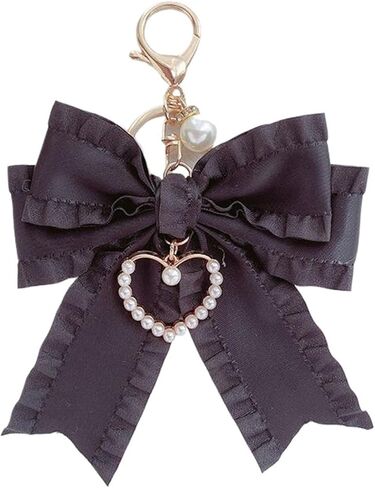 سحر حقيبة Bowknot الشريط، لطيف لؤلؤة القلب كيرينغ حامل محفظة شنقا الزينة حقيبة يد قلادة in Kuwait