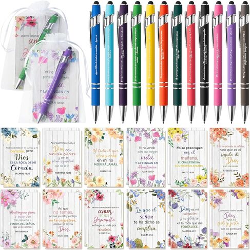 ANGOLIO 72Pcs Boho Spanish Gifts Bulk Include 24 Bible Verses Notebooks 24 Scripture Ballpoint Pens 24 White Organza Bags for Christian Party Gift Spread God's Word for Sunday School Church Visitor in Saudi Arabia