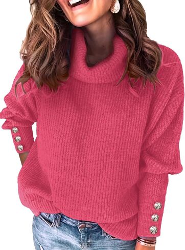 Womens Oversized Turtleneck Sweaters Spring 2026 Lightweight Thin Ribbed Knit Button Cropped Pullover Top in Kuwait