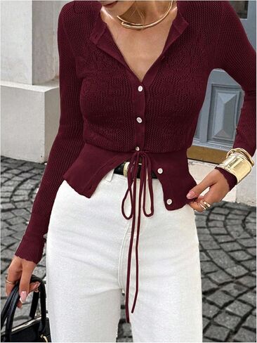 سترة صوفية نسائية من SHENHE بأزرار لأعلى سترة خريفية من نسيج الزهور المجوفة in Saudi Arabia