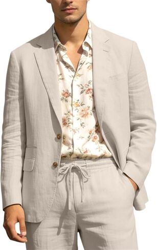 بدلات كتان رجالية مكونة من قطعتين سترة وسروال كاجوال من الكتان مناسب لحفلات الزفاف الصيفية على الشاطئ in Kuwait