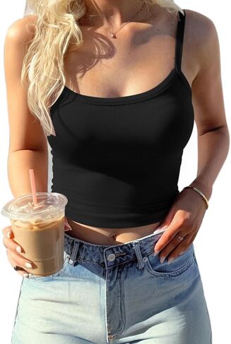 قمصان بدون أكمام للسيدات من Jar of Love مع حمالة صدر مدمجة للتمرين، قمصان قصيرة مناسبة للتمرين، قمصان كامي أساسية مضلعة in Kuwait