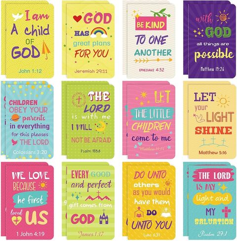 Faccito Bible Verse Notebook Christian Inspirational Mini Notepads Scripture Small Notebook Religious Motivational Small Pocket Notepads Christian Gifts for Kids School Office(Bright, 48 Pcs) in Kuwait