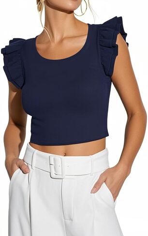 Ezbelle Women's Summer Tops Ruffle Shirts Ribbed Knit Crop Tank Top Sexy Sleeveless Blouse 2026 in Saudi Arabia