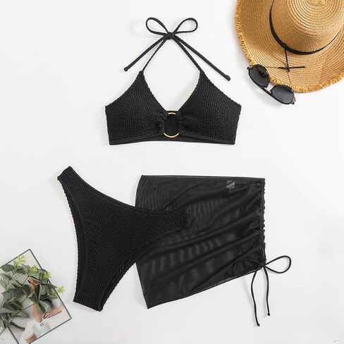 Womens Swim Skirt High Waisted Bikini Sets Tummy Control Swimsuits Summer Beach Bikini Three-Piece Set in Saudi Arabia