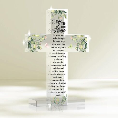 YYDS Bless This Home، ديكور المنزل المسيحي، هدايا تدفئة المنزل، ديكور منزل جديد، علامة صليب أكريليك دينية لطاولة غرفة النوم وغرفة المعيشة in Saudi Arabia
