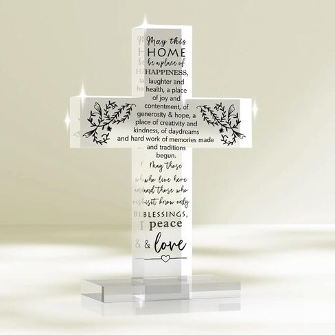 YYDS Bless This Home، ديكور المنزل المسيحي، هدايا تدفئة المنزل، ديكور منزل جديد، علامة صليب أكريليك دينية لطاولة غرفة النوم وغرفة المعيشة in Saudi Arabia