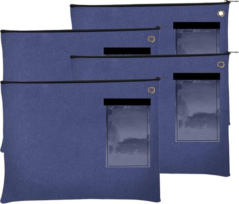 BankSupplies Canvas Zipper Bags | 14W x 11H | Set of 4 | Large Storage Bags | Grommet for Zip Tie & Padlock | 5W x 3H Framed Cardholder | Zipper Closure | Bank Bags in Kuwait