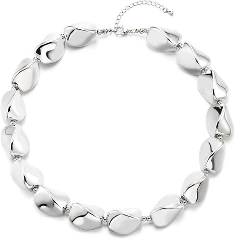 Chunky Silver Bead Necklace Sculptural Twisted Metal Choker Statement Jewelry Bold Modern Design in Saudi Arabia