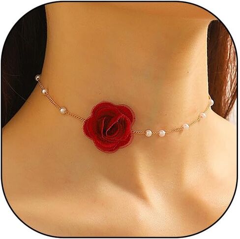 Vintage Flower Choker Necklaces for Women Dainty Rose Chain Necklace Sexy Pearl Floral Statement Necklace Bridal Dancing Party Jewelry Accessories in Saudi Arabia