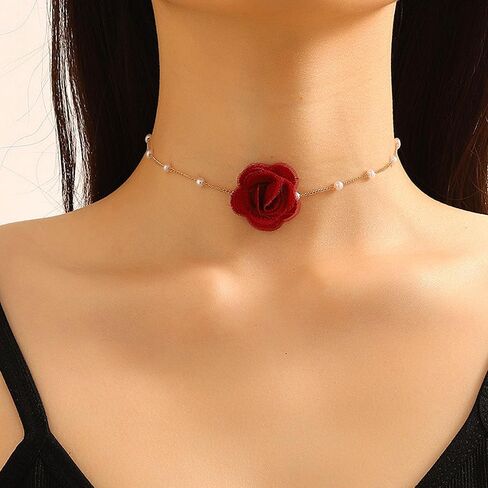 Vintage Flower Choker Necklaces for Women Dainty Rose Chain Necklace Sexy Pearl Floral Statement Necklace Bridal Dancing Party Jewelry Accessories in Saudi Arabia