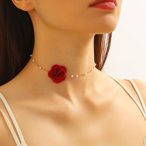 Vintage Flower Choker Necklaces for Women Dainty Rose Chain Necklace Sexy Pearl Floral Statement Necklace Bridal Dancing Party Jewelry Accessories in Saudi Arabia