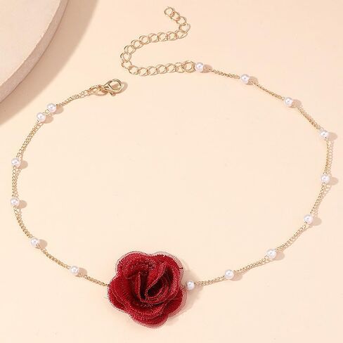 Vintage Flower Choker Necklaces for Women Dainty Rose Chain Necklace Sexy Pearl Floral Statement Necklace Bridal Dancing Party Jewelry Accessories in Saudi Arabia