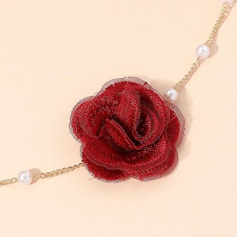 Vintage Flower Choker Necklaces for Women Dainty Rose Chain Necklace Sexy Pearl Floral Statement Necklace Bridal Dancing Party Jewelry Accessories in Saudi Arabia