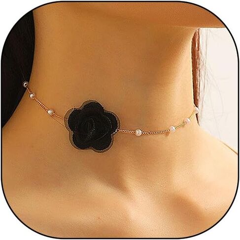 Vintage Flower Choker Necklaces for Women Dainty Rose Chain Necklace Sexy Pearl Floral Statement Necklace Bridal Dancing Party Jewelry Accessories in Saudi Arabia