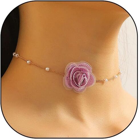 Vintage Flower Choker Necklaces for Women Dainty Rose Chain Necklace Sexy Pearl Floral Statement Necklace Bridal Dancing Party Jewelry Accessories in Saudi Arabia
