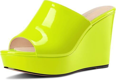 TNYNFBEB Womens High Wedge Platform Heel Peep Open Toe Sandals Mules Shoes Slingback Slip-on Prom Party Dress Patent Leather Summer 3.9 Inches Heels in Saudi Arabia