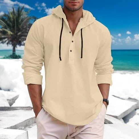 Mens Fashion Hoodies Long Sleeve Button Down Hooded Shirts Casual Hawaiian Beach Sweatshirt in Saudi Arabia