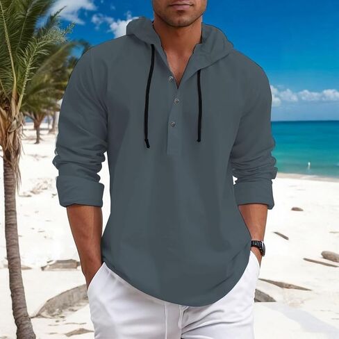 Mens Fashion Hoodies Long Sleeve Button Down Hooded Shirts Casual Hawaiian Beach Sweatshirt in Saudi Arabia