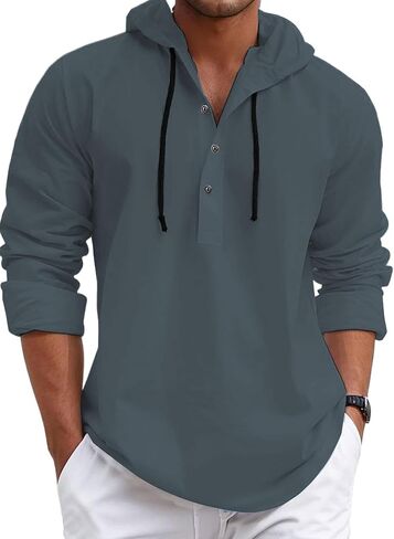 Mens Fashion Hoodies Long Sleeve Button Down Hooded Shirts Casual Hawaiian Beach Sweatshirt in Saudi Arabia