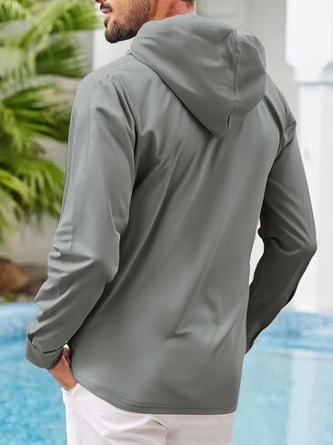 Mens Fashion Hoodies Long Sleeve Button Down Hooded Shirts Casual Hawaiian Beach Sweatshirt in Saudi Arabia