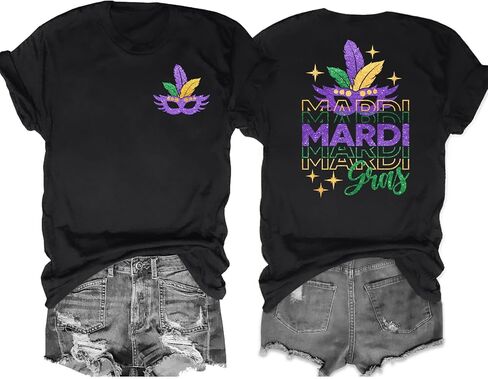 Mardi Gras Shirts Women Makeup Carnival T-Shirt Its Mardi Gras Yall Tee Shirt Mask Lily Graphic Casual Short Sleeve Tops in Saudi Arabia