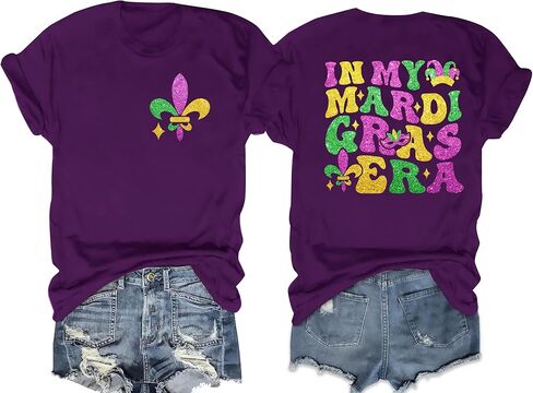 Mardi Gras Shirts Women Makeup Carnival T-Shirt Its Mardi Gras Yall Tee Shirt Mask Lily Graphic Casual Short Sleeve Tops in Saudi Arabia